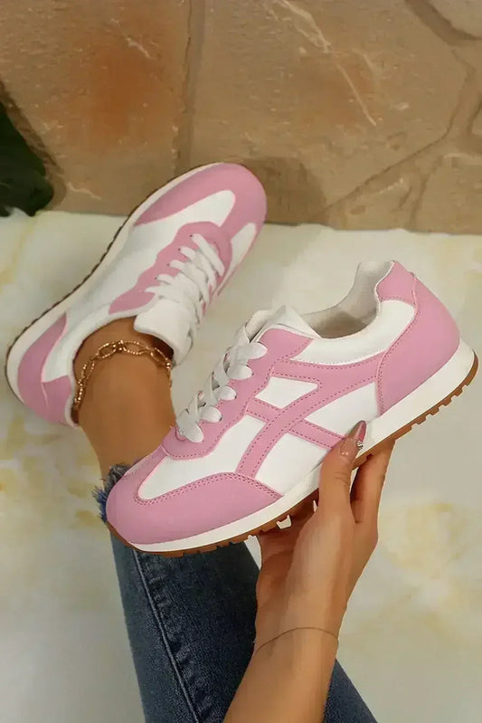 Oatmeal Contrast Sneakers - PU Leather Lace-Ups - Wholesale Neutral Kicks