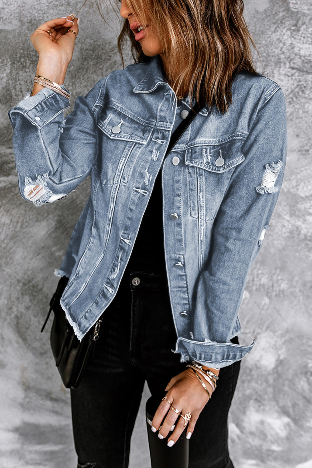 Sofibelle Distressed Raw Hem Jacket