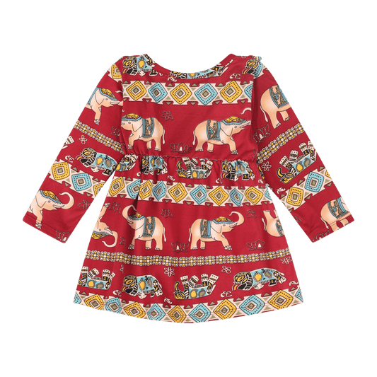 Baby Girls Volant Ruffle Cotton Dress – Cultural Print | Mixed Up Clothing